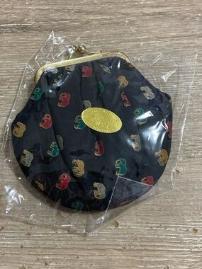 Vintage 100% Thai Silk Elephant Print Coin Purse with Gold Tone Frame Sealed